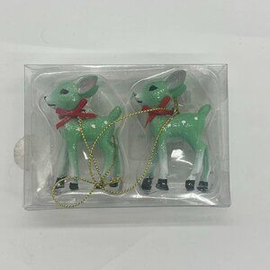 2ct Retro Small Deer Christmas Tree Ornament Set - Wondershop NIB Mint Green